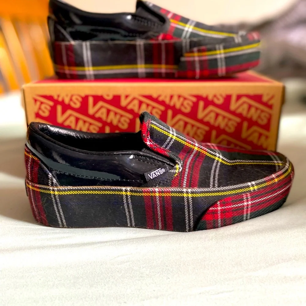 Vans Plaid Platform Slip-On in Red, Black & Yellow - Picture 1 of 7